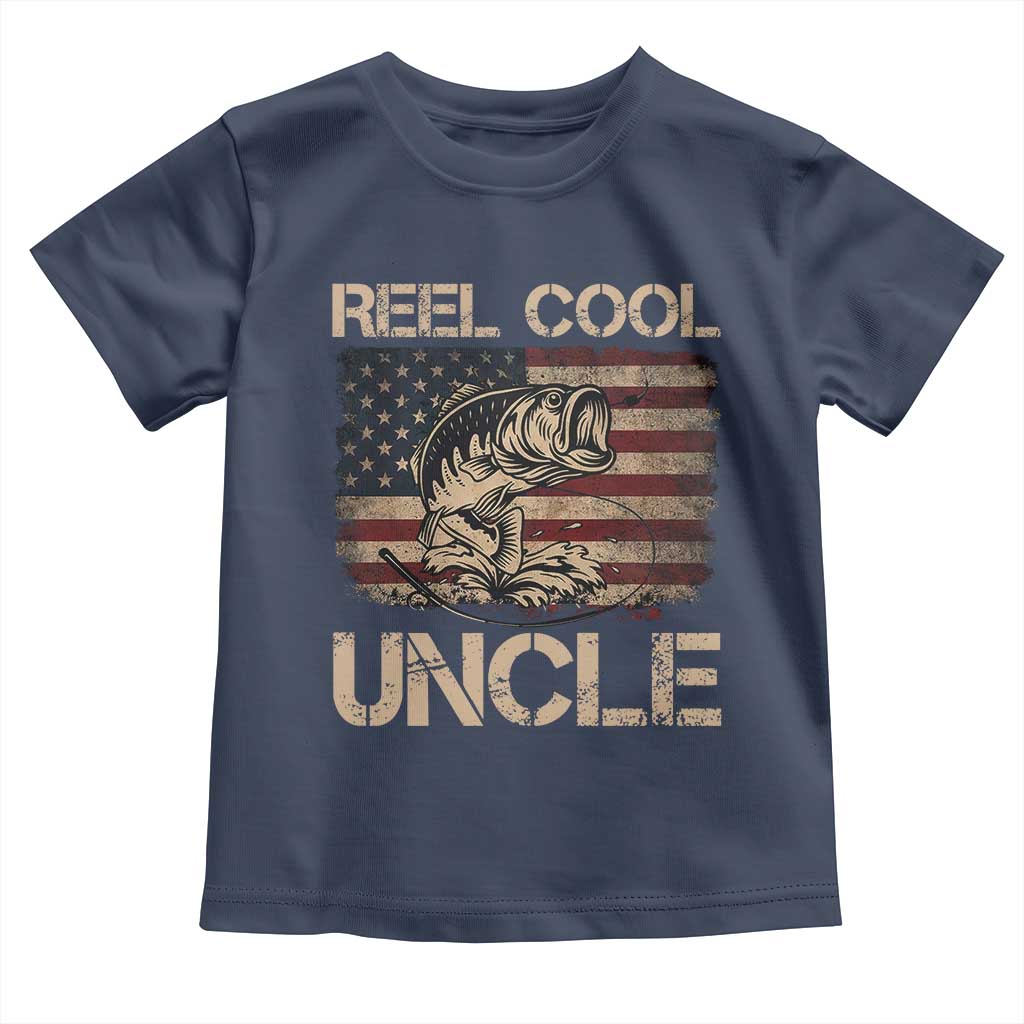 Reel Cool Uncle Toddler T Shirt Funny Fishing USA Flag Patriotic Fisherman Fathers Day TS10 Navy Print Your Wear