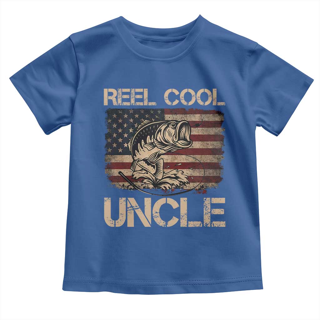 Reel Cool Uncle Toddler T Shirt Funny Fishing USA Flag Patriotic Fisherman Fathers Day TS10 Royal Blue Print Your Wear