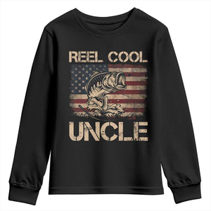 Reel Cool Uncle Youth Sweatshirt Funny Fishing USA Flag Patriotic Fisherman Fathers Day TS10 Black Print Your Wear