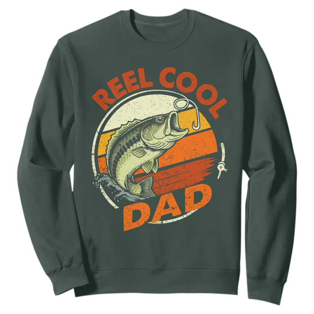 Reel Cool Dad Sweatshirt Funny Fathers Day Fishing Lover Fisherman TS10 Dark Forest Green Print Your Wear