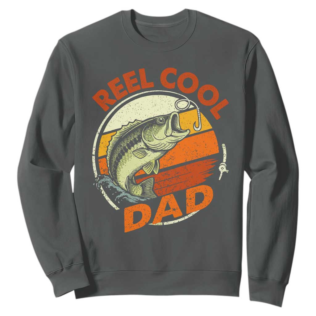 Reel Cool Dad Sweatshirt Funny Fathers Day Fishing Lover Fisherman TS10 Dark Heather Print Your Wear
