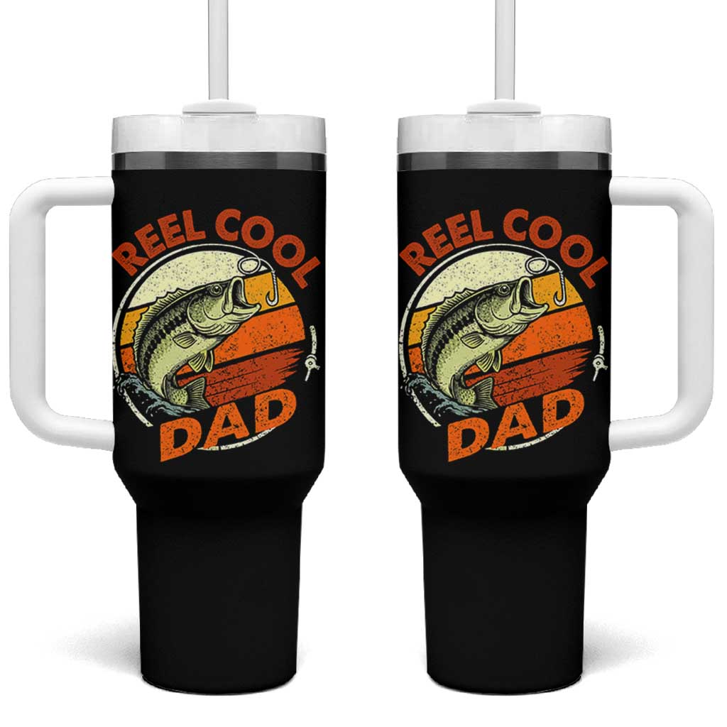 Reel Cool Dad Tumbler With Handle Funny Fathers Day Fishing Lover Fisherman TS10 One Size: 40 oz Black Print Your Wear