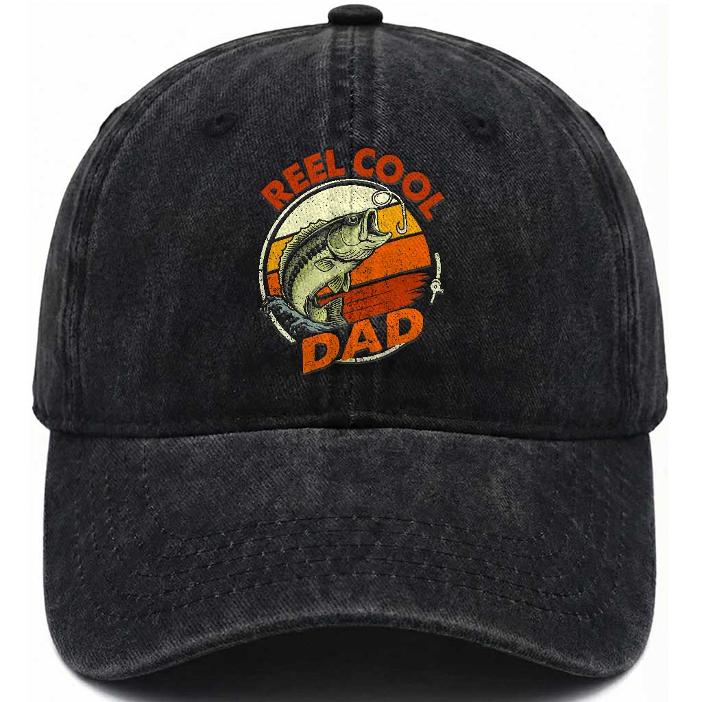 Reel Cool Dad Washed Cotton Baseball Cap Funny Fathers Day Fishing Lover Fisherman TS10 Print Your Wear