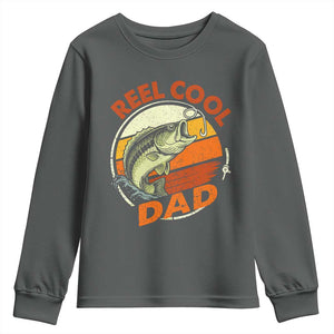 Reel Cool Dad Youth Sweatshirt Funny Fathers Day Fishing Lover Fisherman TS10 Dark Heather Print Your Wear