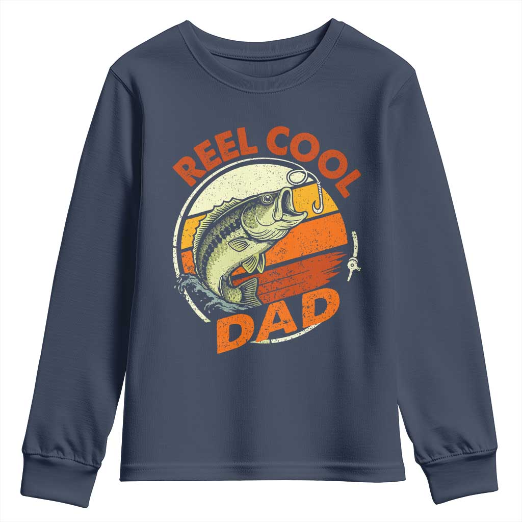 Reel Cool Dad Youth Sweatshirt Funny Fathers Day Fishing Lover Fisherman TS10 Navy Print Your Wear