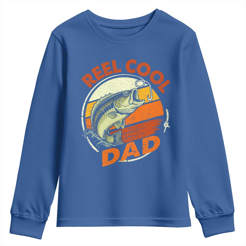 Reel Cool Dad Youth Sweatshirt Funny Fathers Day Fishing Lover Fisherman TS10 Royal Blue Print Your Wear