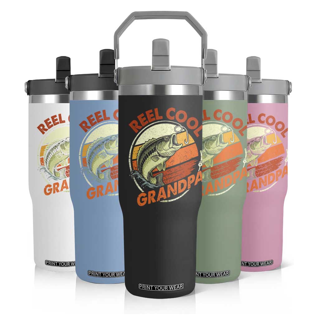Reel Cool Grandpa Flip Straw Tumbler Funny Fathers Day Dada Fishing Lover Fisherman TS10 Print Your Wear