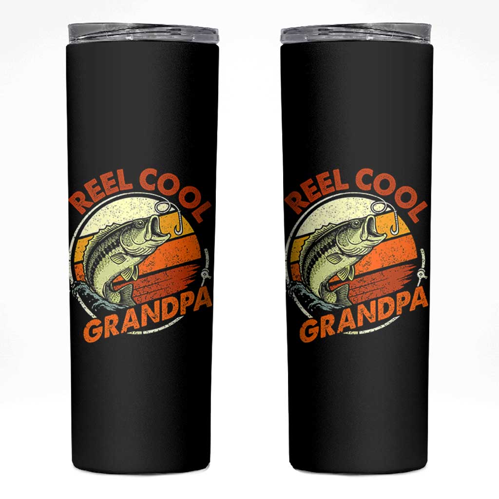 Reel Cool Grandpa Skinny Tumbler Funny Fathers Day Dada Fishing Lover Fisherman TS10 Black Print Your Wear