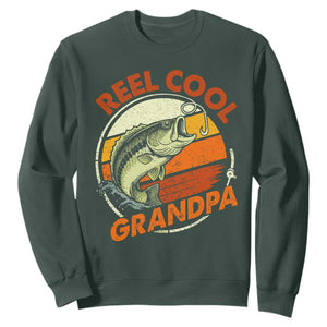 Reel Cool Grandpa Sweatshirt Funny Fathers Day Dada Fishing Lover Fisherman TS10 Dark Forest Green Print Your Wear