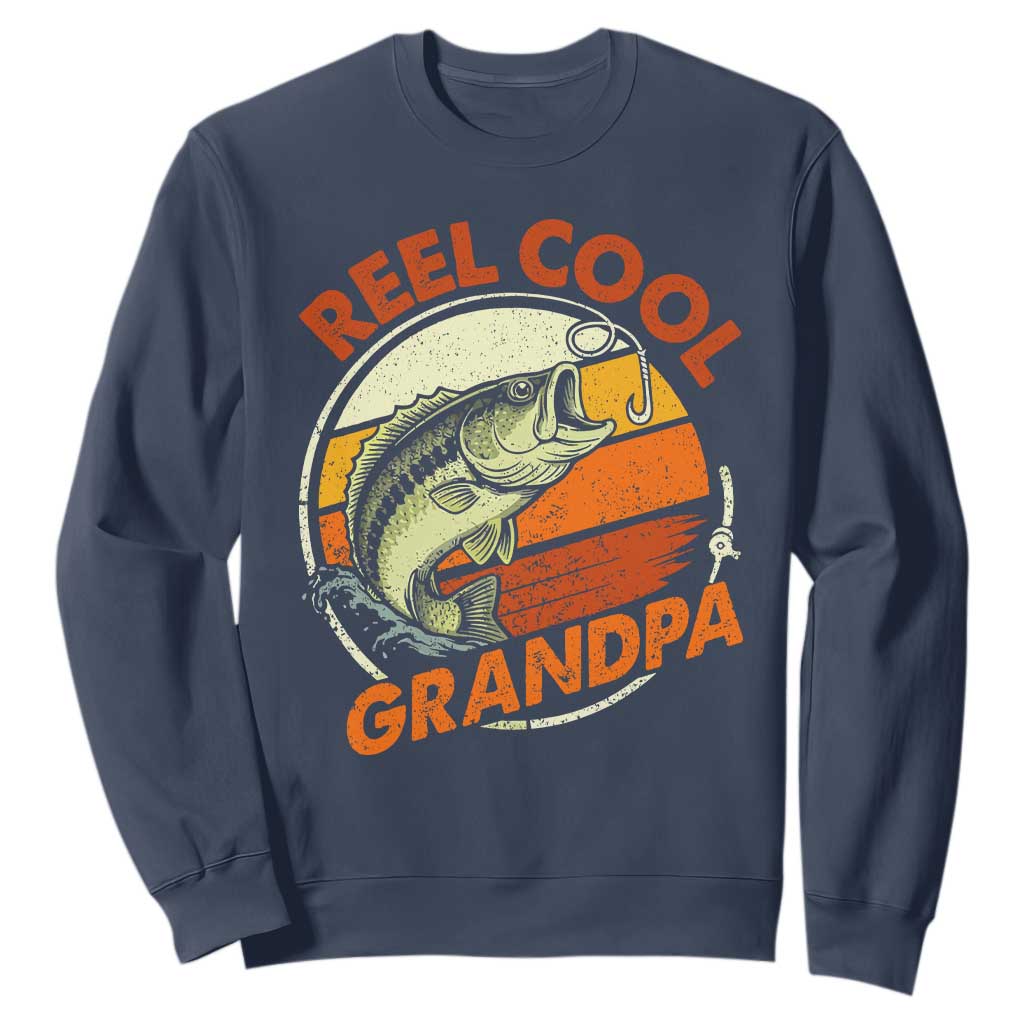 Reel Cool Grandpa Sweatshirt Funny Fathers Day Dada Fishing Lover Fisherman TS10 Navy Print Your Wear