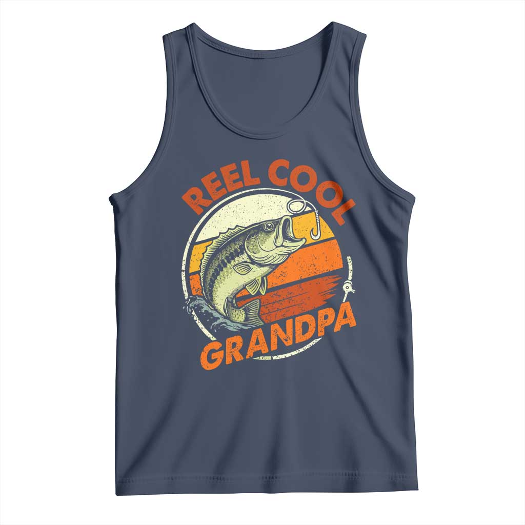 Reel Cool Grandpa Tank Top Funny Fathers Day Dada Fishing Lover Fisherman TS10 Navy Print Your Wear