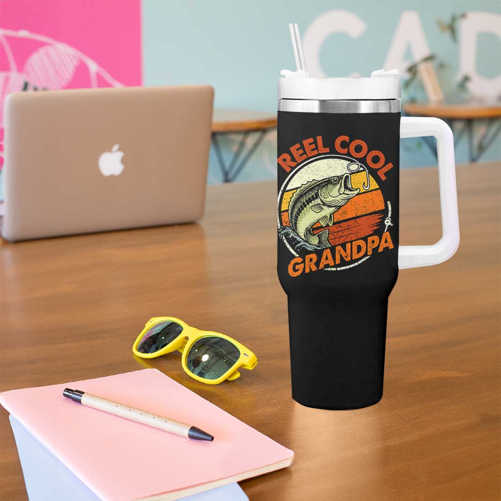 Reel Cool Grandpa Tumbler With Handle Funny Fathers Day Dada Fishing Lover Fisherman TS10 Print Your Wear