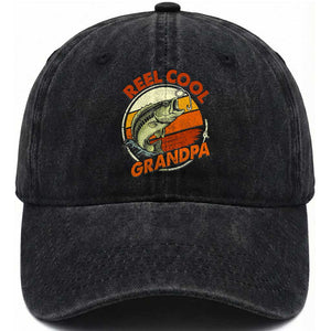 Reel Cool Grandpa Washed Cotton Baseball Cap Funny Fathers Day Dada Fishing Lover Fisherman TS10 Print Your Wear