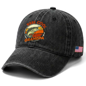 Reel Cool Grandpa Washed Cotton Baseball Cap Funny Fathers Day Dada Fishing Lover Fisherman TS10 Print Your Wear
