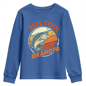 Reel Cool Grandpa Youth Sweatshirt Funny Fathers Day Dada Fishing Lover Fisherman TS10 Royal Blue Print Your Wear