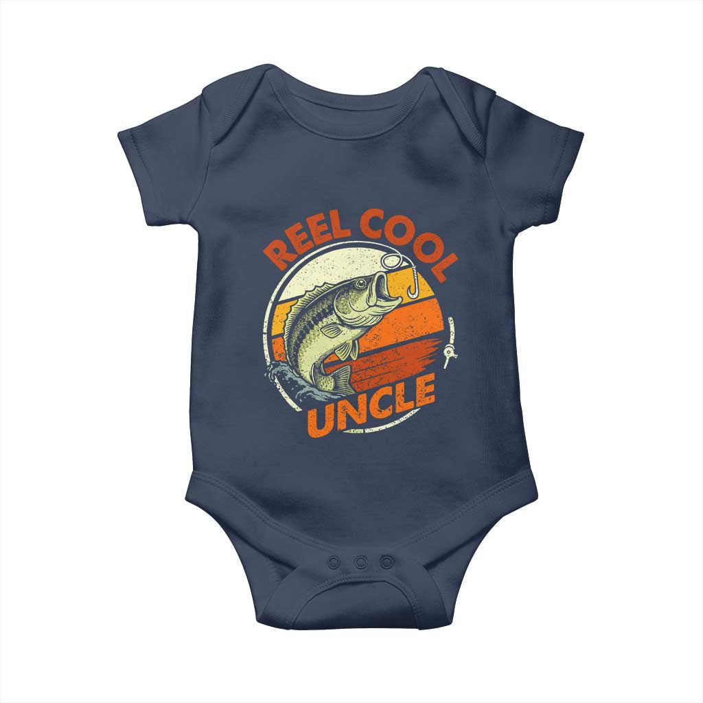 Uncle Fishing Baby Onesie Reel Cool Uncle Funny Fathers Day Fisherman TS10 Navy Print Your Wear