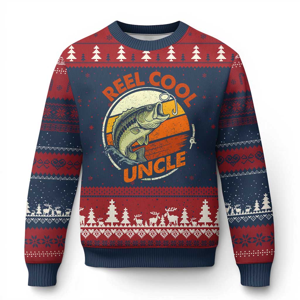 Uncle Fishing Ugly Christmas Sweater Reel Cool Uncle Funny Fathers Day Fisherman TS10 Navy Red Print Your Wear