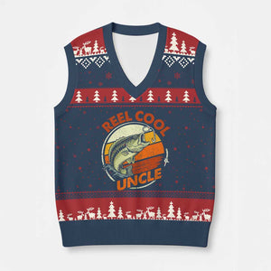 Uncle Fishing V-Neck Knit Sweater Vest Reel Cool Uncle Funny Fathers Day Fisherman TS10 Navy Red Print Your Wear