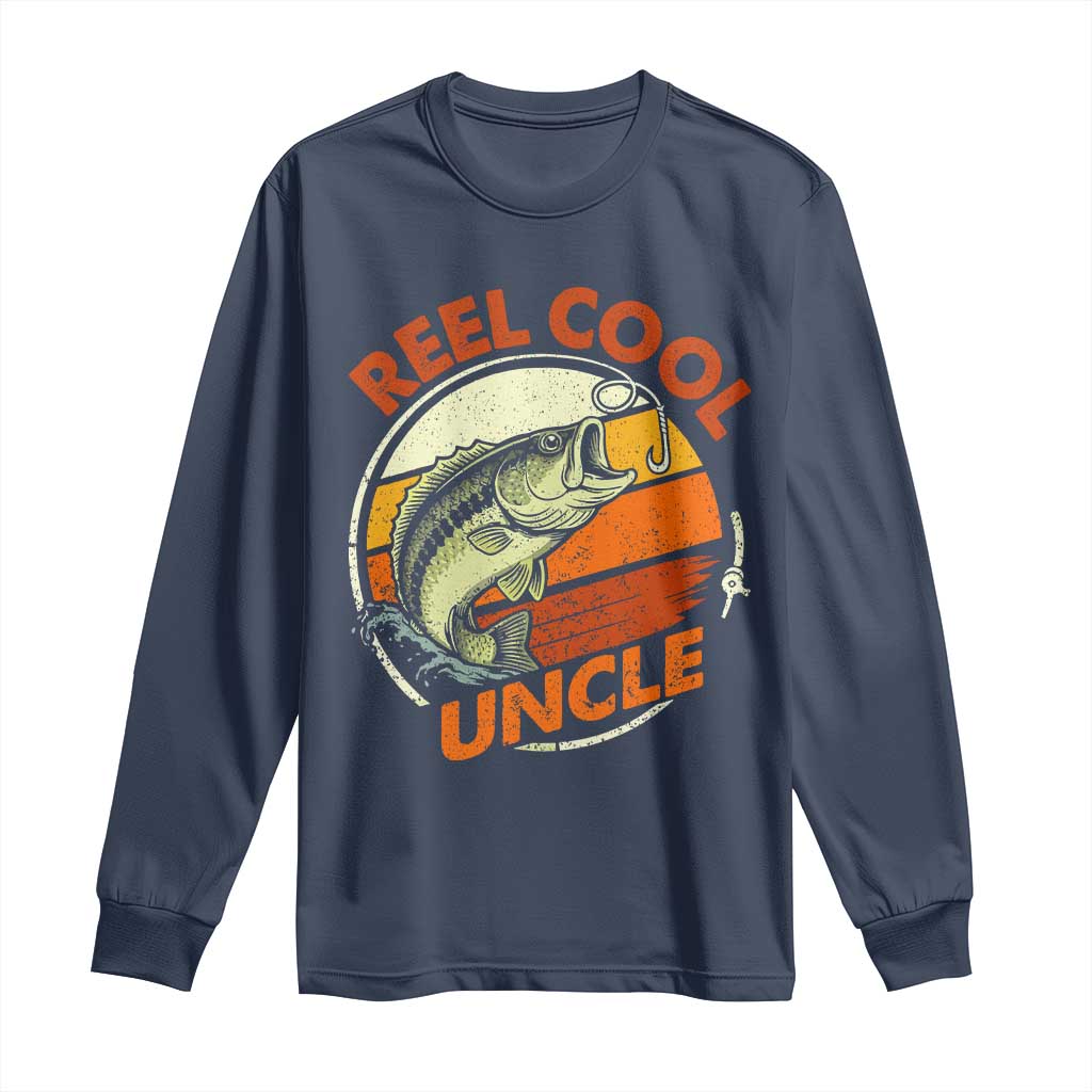 Uncle Fishing Long Sleeve Shirt Reel Cool Uncle Funny Fathers Day Fisherman TS10 Navy Print Your Wear