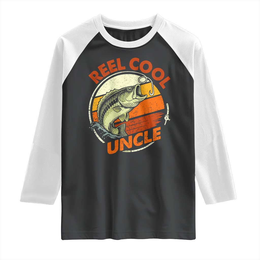 Uncle Fishing Raglan Shirt Reel Cool Uncle Funny Fathers Day Fisherman TS10 Black White Print Your Wear