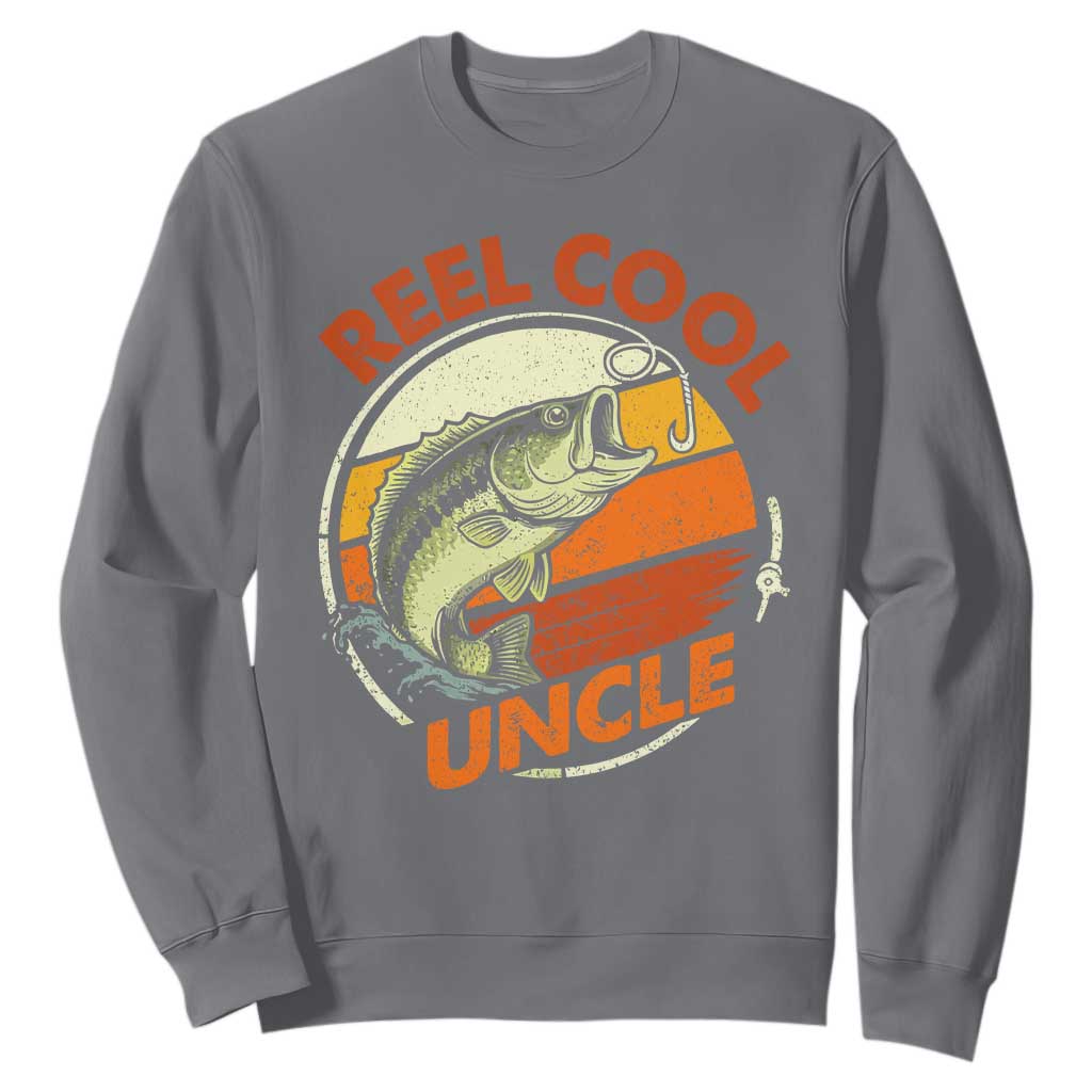 Uncle Fishing Sweatshirt Reel Cool Uncle Funny Fathers Day Fisherman TS10 Charcoal Print Your Wear