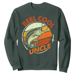 Uncle Fishing Sweatshirt Reel Cool Uncle Funny Fathers Day Fisherman TS10 Dark Forest Green Print Your Wear