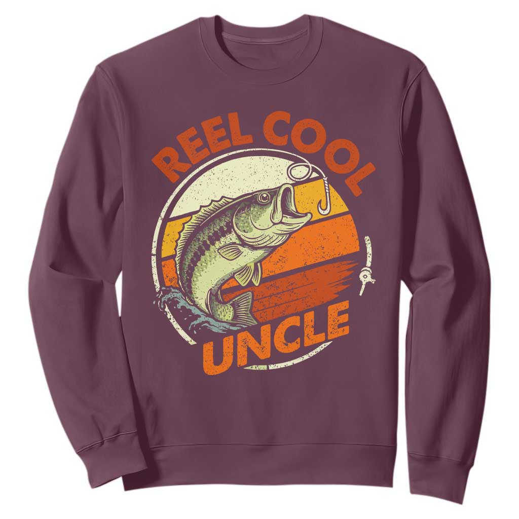 Uncle Fishing Sweatshirt Reel Cool Uncle Funny Fathers Day Fisherman TS10 Maroon Print Your Wear