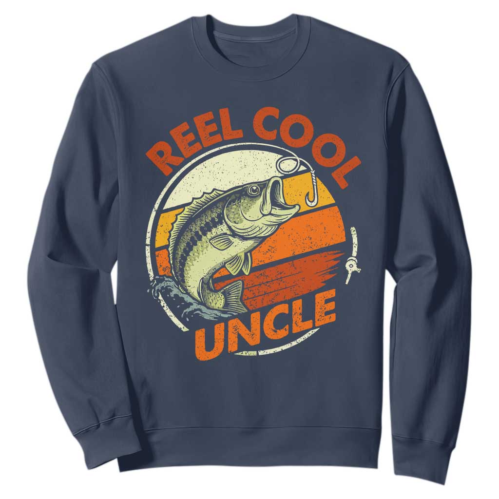 Uncle Fishing Sweatshirt Reel Cool Uncle Funny Fathers Day Fisherman TS10 Navy Print Your Wear