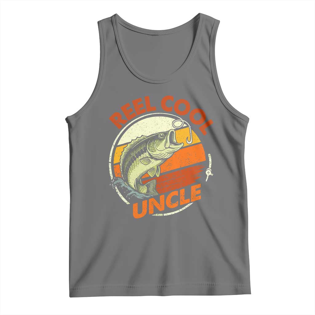 Uncle Fishing Tank Top Reel Cool Uncle Funny Fathers Day Fisherman TS10 Black Heather Print Your Wear