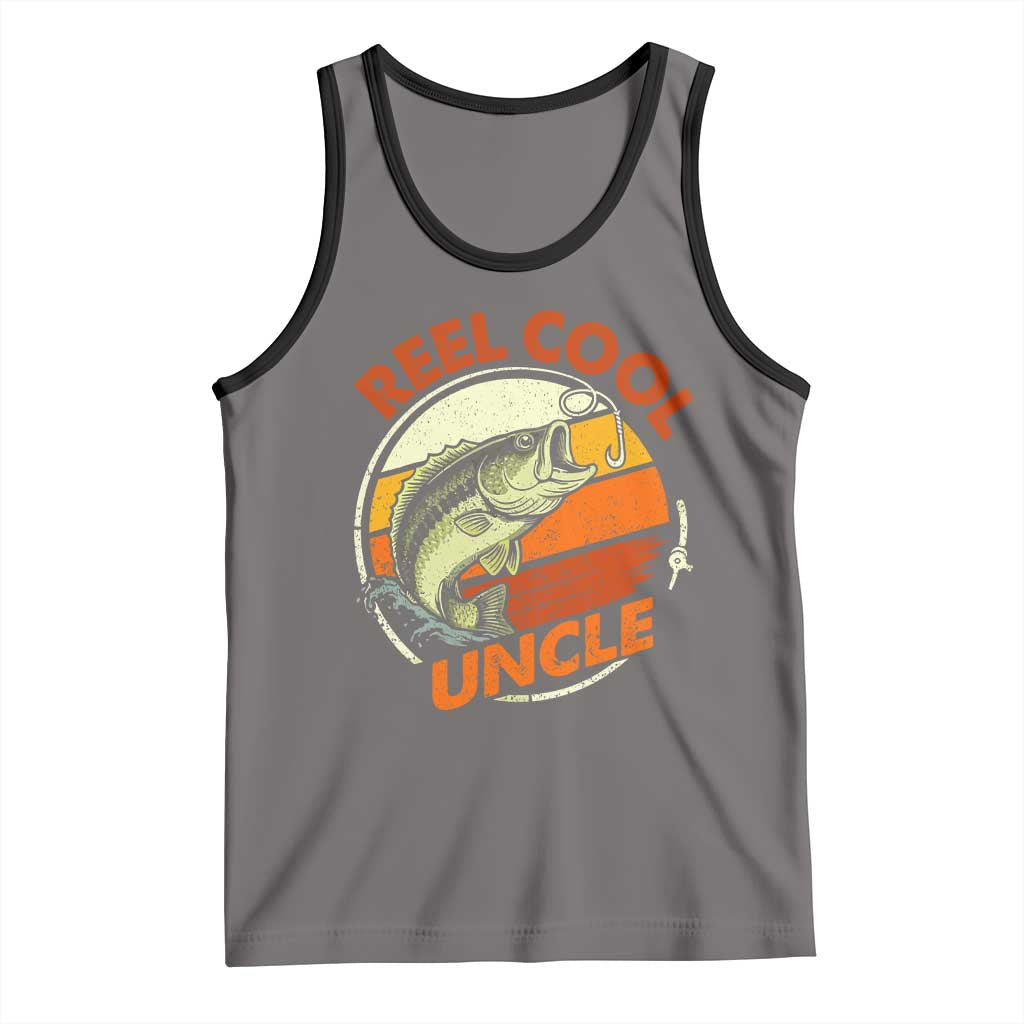 Uncle Fishing Tank Top Reel Cool Uncle Funny Fathers Day Fisherman TS10 Deep Heather Black Print Your Wear