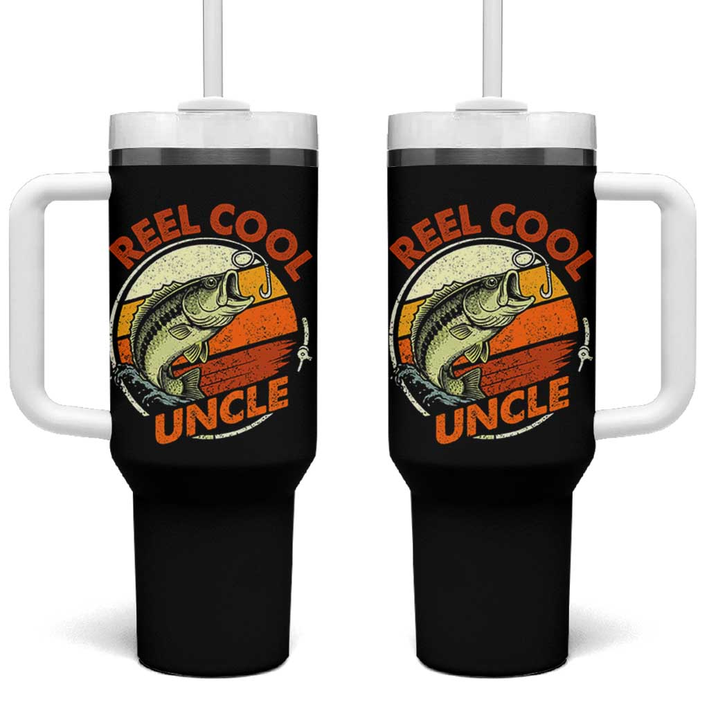 Uncle Fishing Tumbler With Handle Reel Cool Uncle Funny Fathers Day Fisherman TS10 One Size: 40 oz Black Print Your Wear