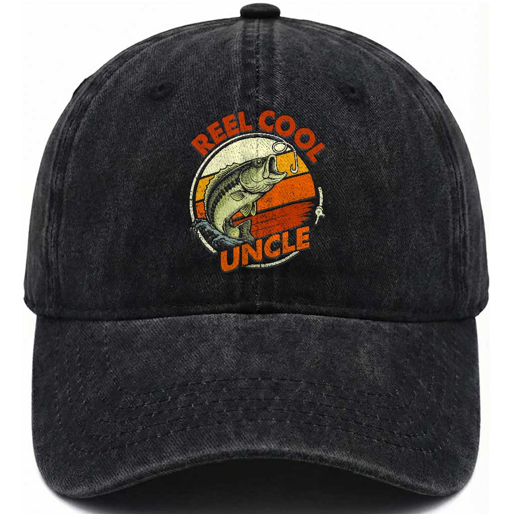 Uncle Fishing Washed Cotton Baseball Cap Reel Cool Uncle Funny Fathers Day Fisherman