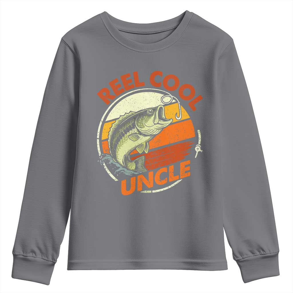 Uncle Fishing Youth Sweatshirt Reel Cool Uncle Funny Fathers Day Fisherman TS10 Charcoal Print Your Wear