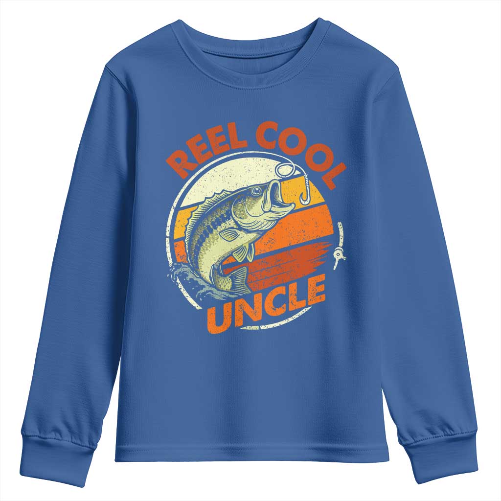 Uncle Fishing Youth Sweatshirt Reel Cool Uncle Funny Fathers Day Fisherman TS10 Royal Blue Print Your Wear