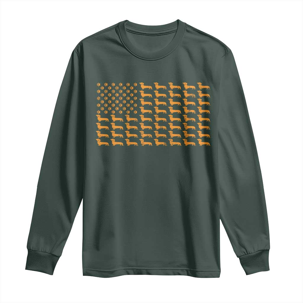 Vintage Dachshund Dad American Flag Long Sleeve Shirt Weiner Dog Fathers Day Gifts For Dog Lovers Dad TS10 Dark Forest Green Print Your Wear