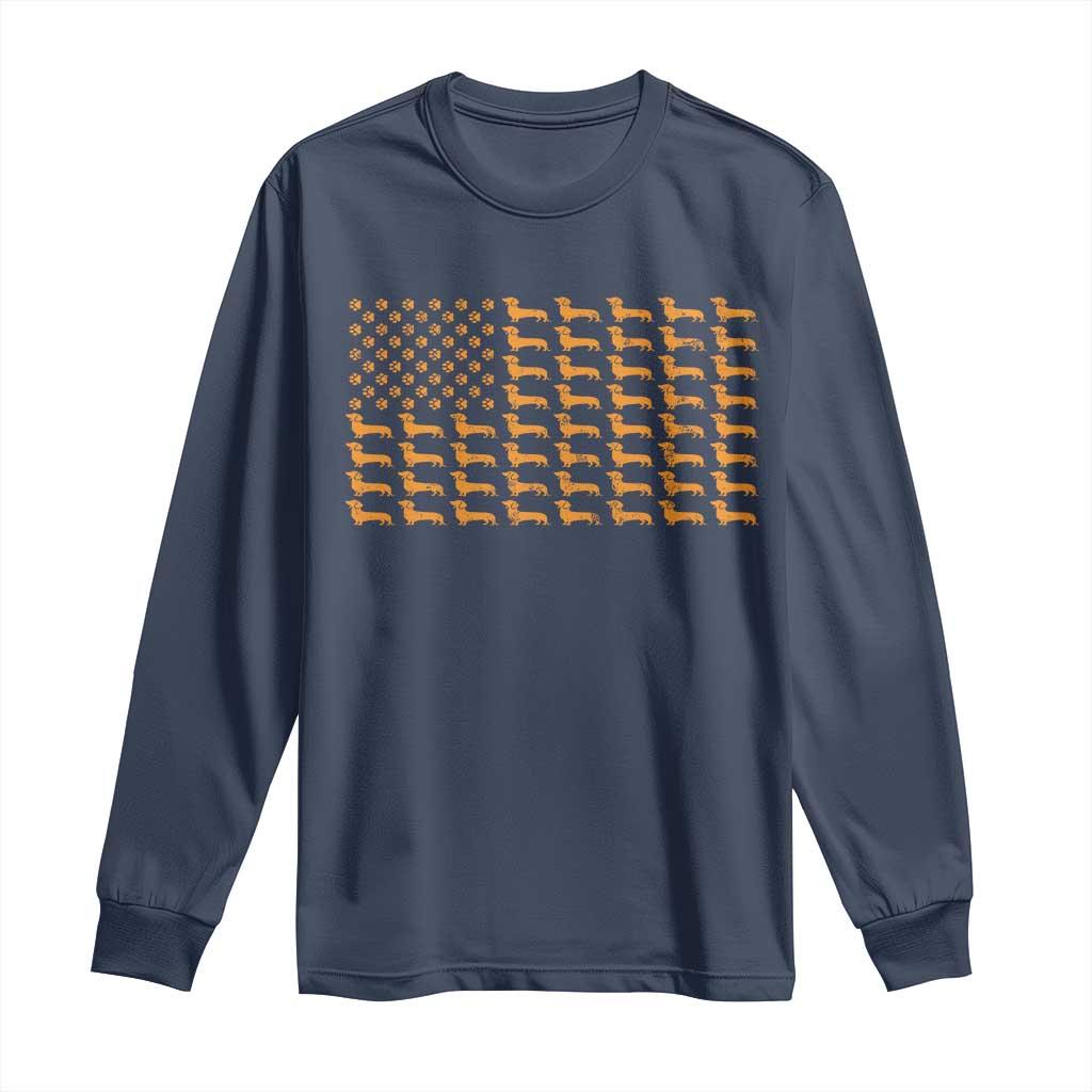 Vintage Dachshund Dad American Flag Long Sleeve Shirt Weiner Dog Fathers Day Gifts For Dog Lovers Dad TS10 Navy Print Your Wear