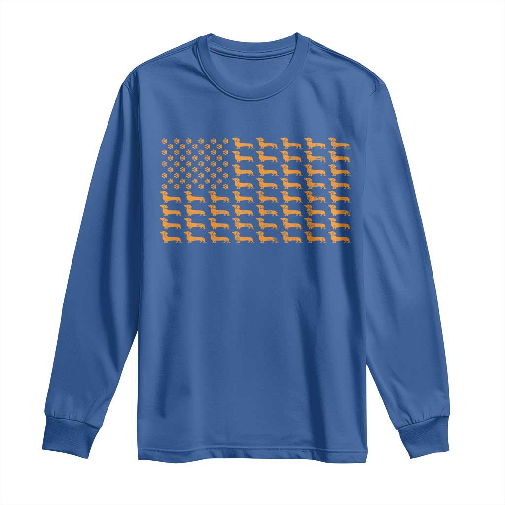 Vintage Dachshund Dad American Flag Long Sleeve Shirt Weiner Dog Fathers Day Gifts For Dog Lovers Dad TS10 Royal Blue Print Your Wear