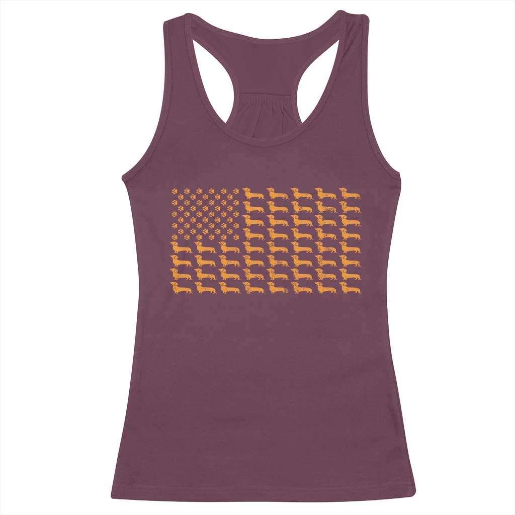 Vintage Dachshund Dad American Flag Racerback Tank Top Weiner Dog Fathers Day Gifts For Dog Lovers Dad TS10 Maroon Print Your Wear