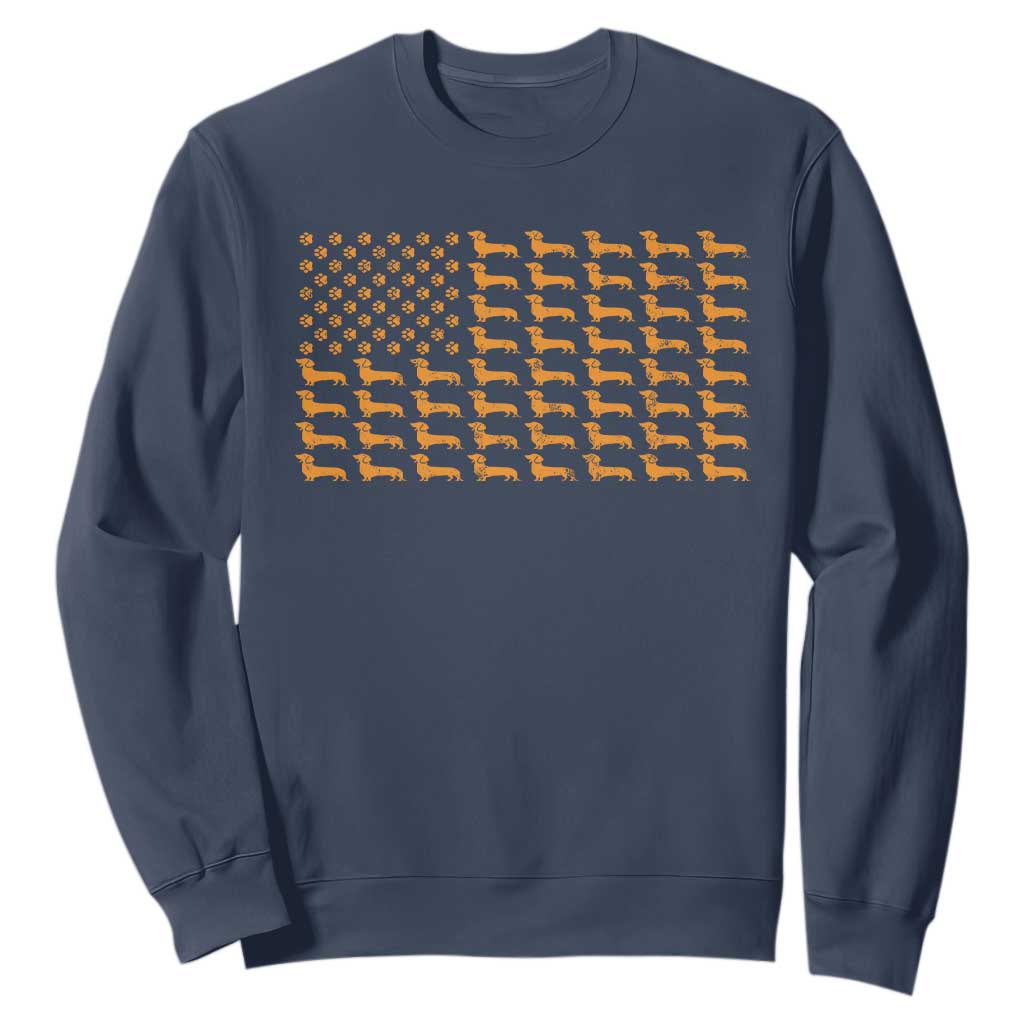 Vintage Dachshund Dad American Flag Sweatshirt Weiner Dog Fathers Day Gifts For Dog Lovers Dad TS10 Navy Print Your Wear