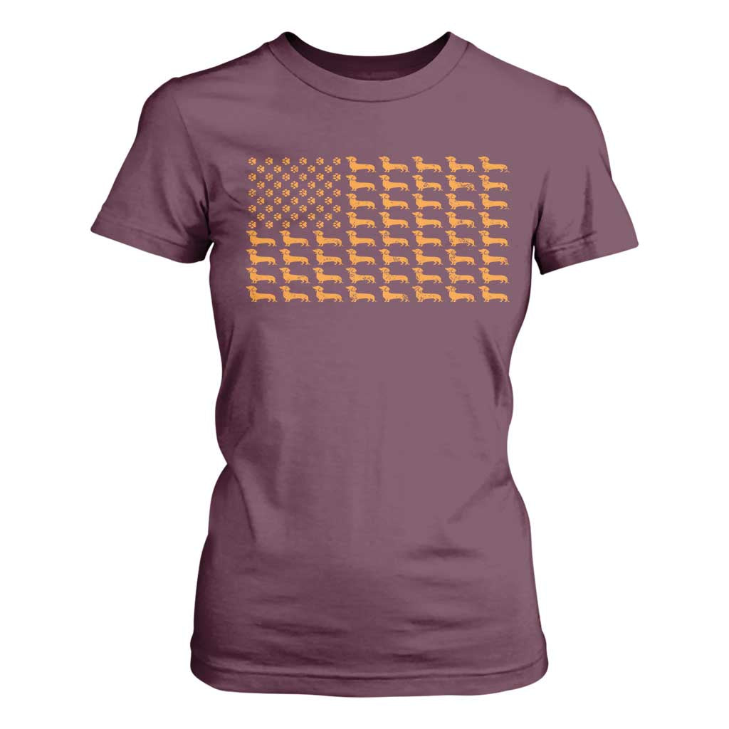 Vintage Dachshund Dad American Flag T Shirt For Women Weiner Dog Fathers Day Gifts For Dog Lovers Dad TS10 Maroon Print Your Wear