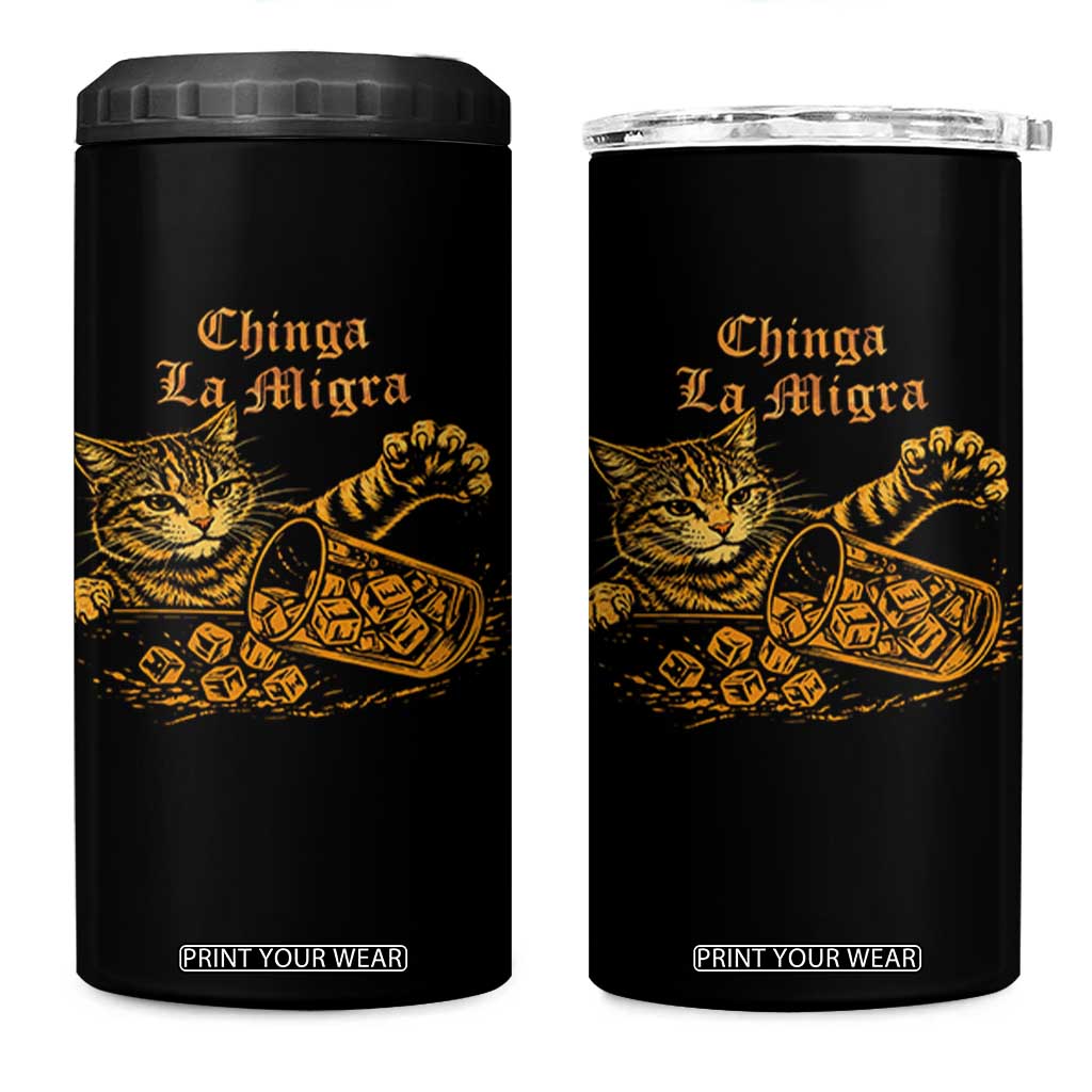 Chinga La Migra 4 in 1 Can Cooler Tumbler Retro Protest Subtle FDT Cat Meme TS10 One Size: 16 oz Black Print Your Wear