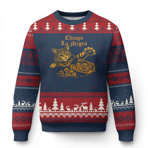 Chinga La Migra Ugly Christmas Sweater Retro Protest Subtle FDT Cat Meme TS10 Navy Red Print Your Wear