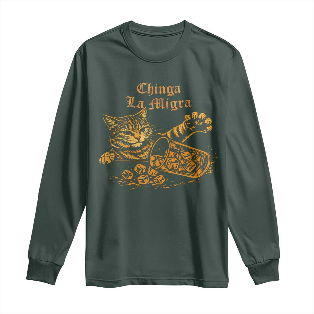 Chinga La Migra Long Sleeve Shirt Retro Protest Subtle FDT Cat Meme TS10 Dark Forest Green Print Your Wear