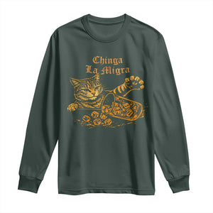 Chinga La Migra Long Sleeve Shirt Retro Protest Subtle FDT Cat Meme TS10 Dark Forest Green Print Your Wear