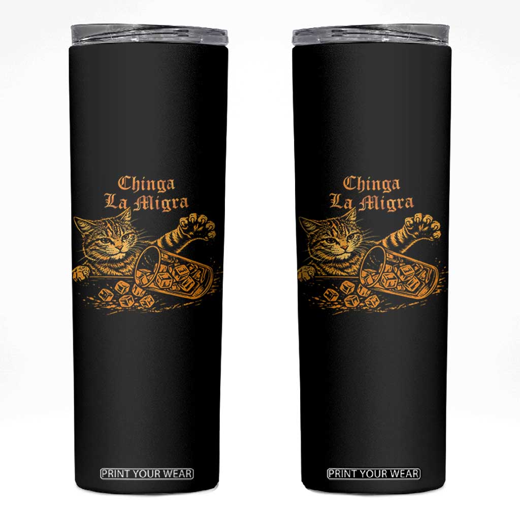 Chinga La Migra Skinny Tumbler Retro Protest Subtle FDT Cat Meme TS10 Black Print Your Wear