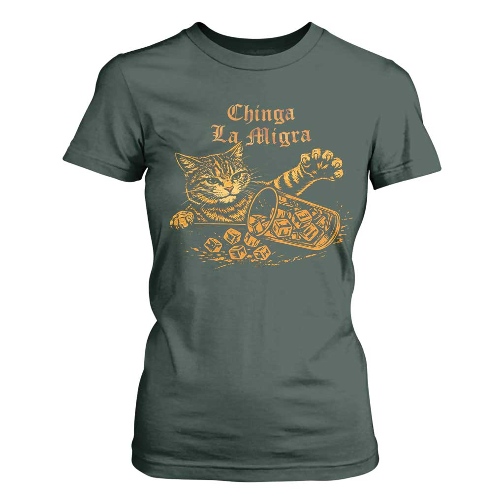 Chinga La Migra T Shirt For Women Retro Protest Subtle FDT Cat Meme TS10 Dark Forest Green Print Your Wear
