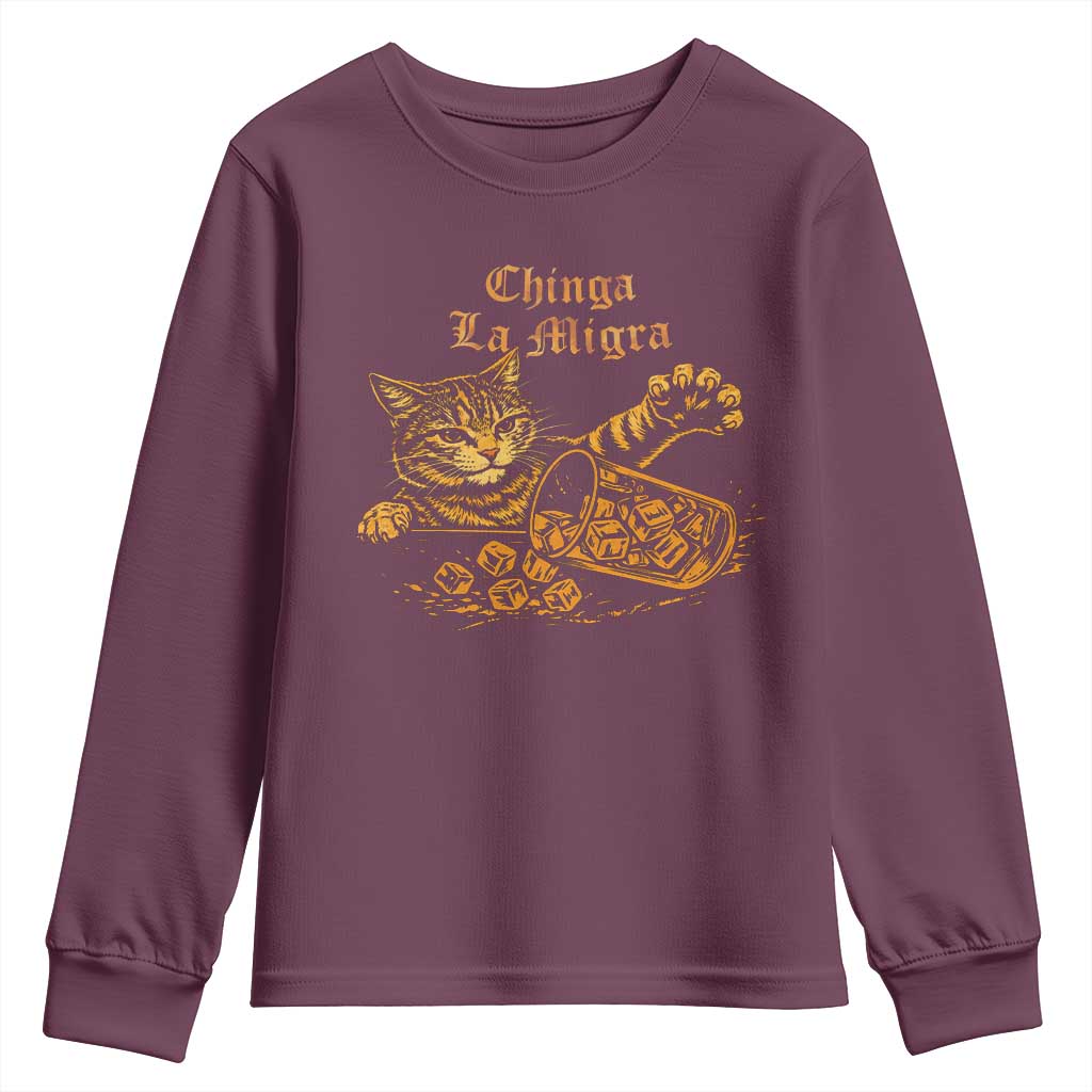Chinga La Migra Youth Sweatshirt Retro Protest Subtle FDT Cat Meme TS10 Maroon Print Your Wear