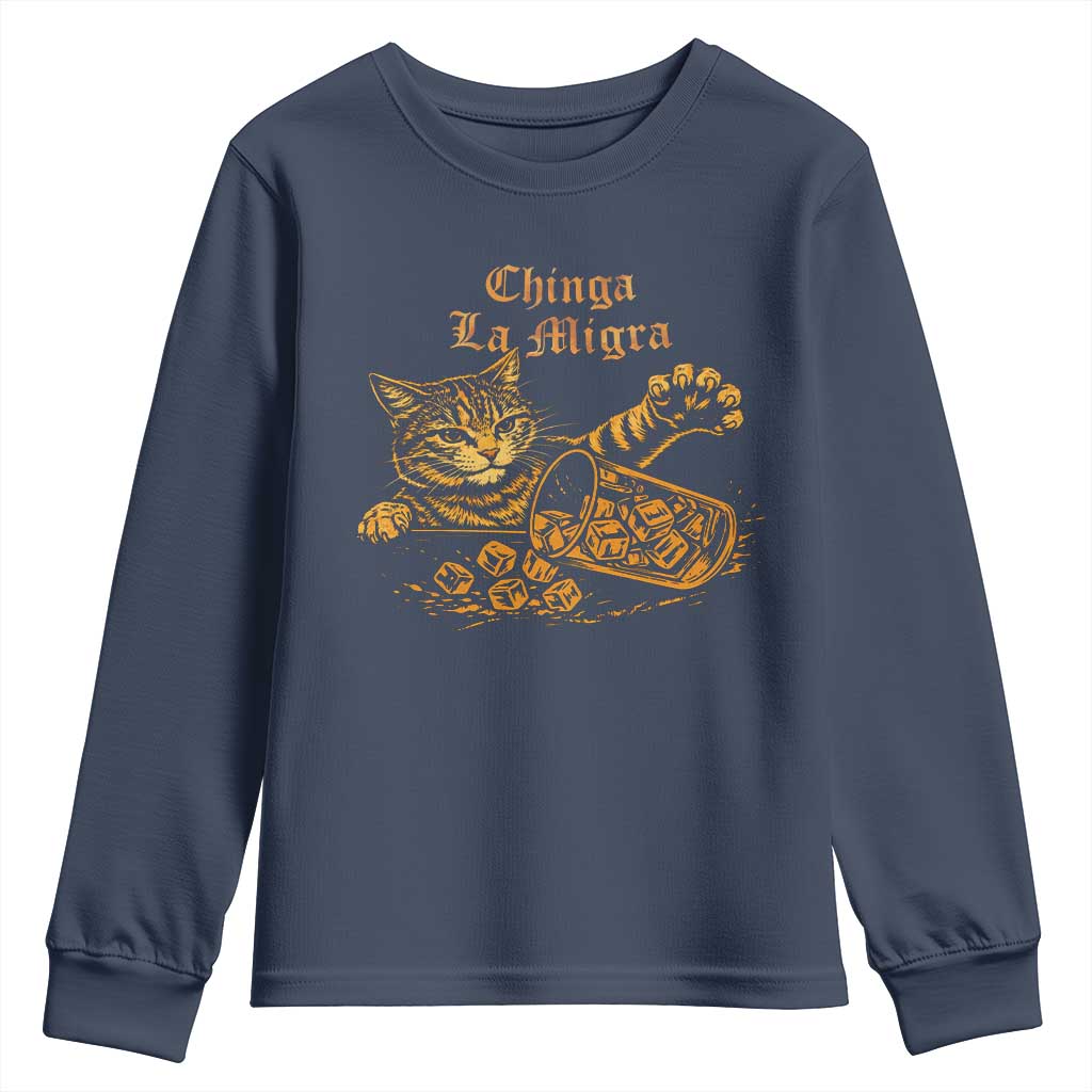 Chinga La Migra Youth Sweatshirt Retro Protest Subtle FDT Cat Meme TS10 Navy Print Your Wear