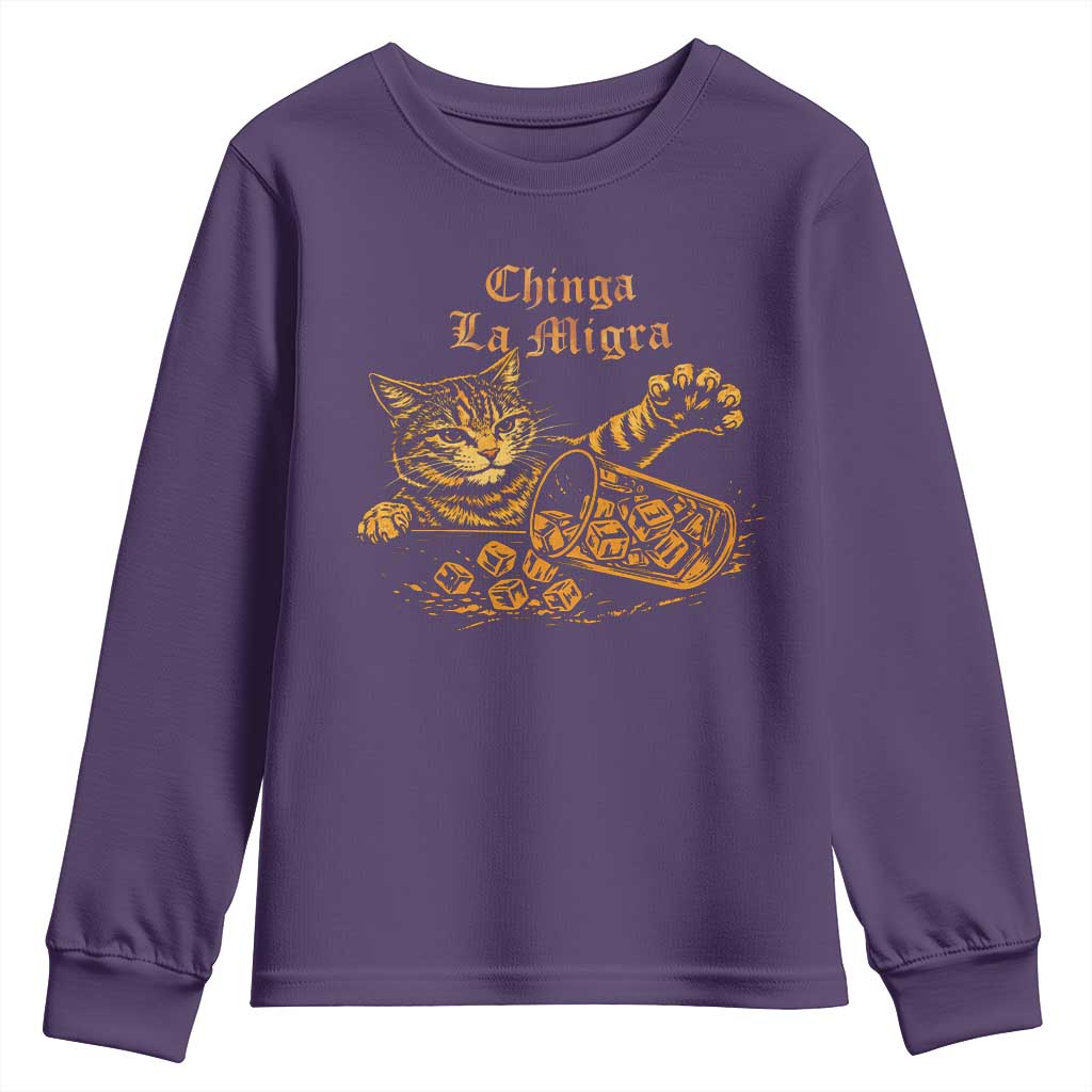 Chinga La Migra Youth Sweatshirt Retro Protest Subtle FDT Cat Meme TS10 Purple Print Your Wear