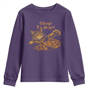 Chinga La Migra Youth Sweatshirt Retro Protest Subtle FDT Cat Meme TS10 Purple Print Your Wear
